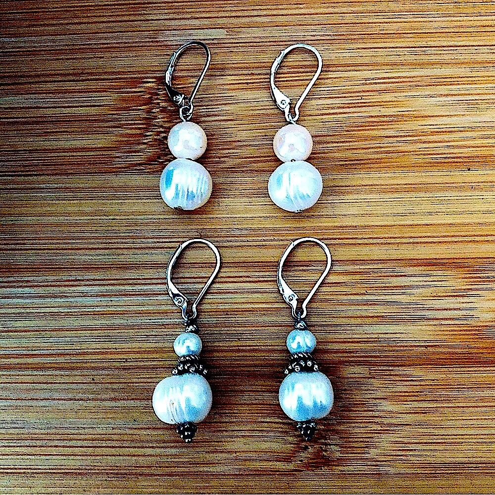 $42  2 Pairs Estate Pearl & Sterling Silver Lever Back Earrings  Marked 925 - Picture 6 of 6